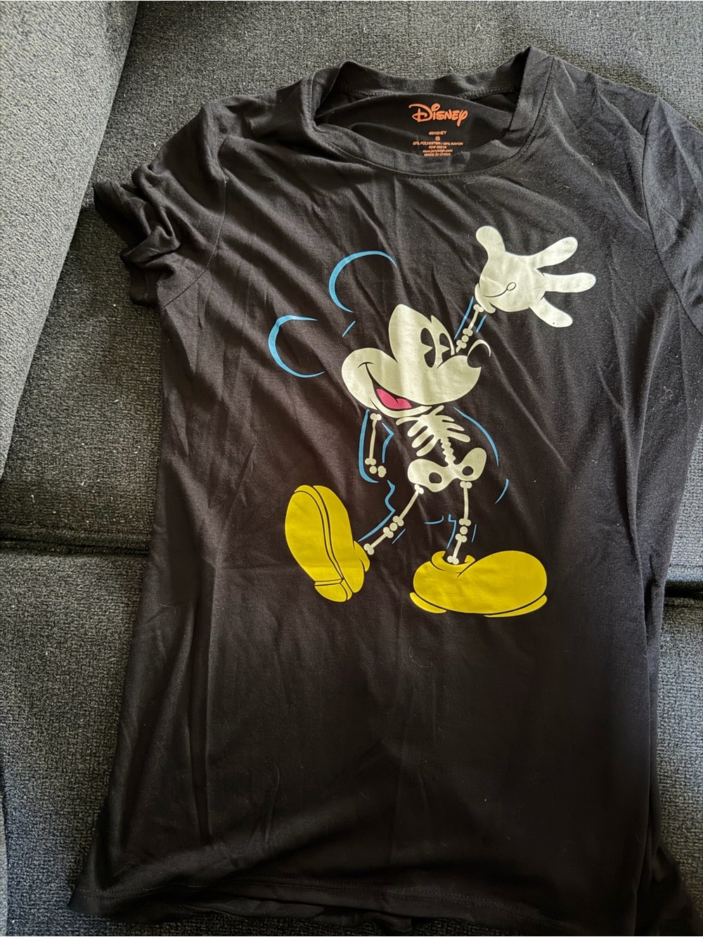 Disney Black Mickey Skeleton Juniors Graphic Tee